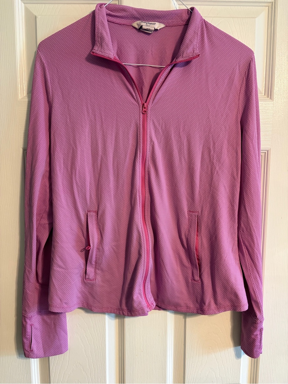Tommy Bahama Golf Jacket Womens XL Pink Textured Honeycomb Full Zip Mock Neck